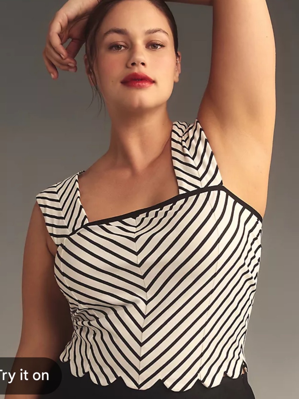 Anthropologie Black & White Striped Square-Neck Cropped Top w106
